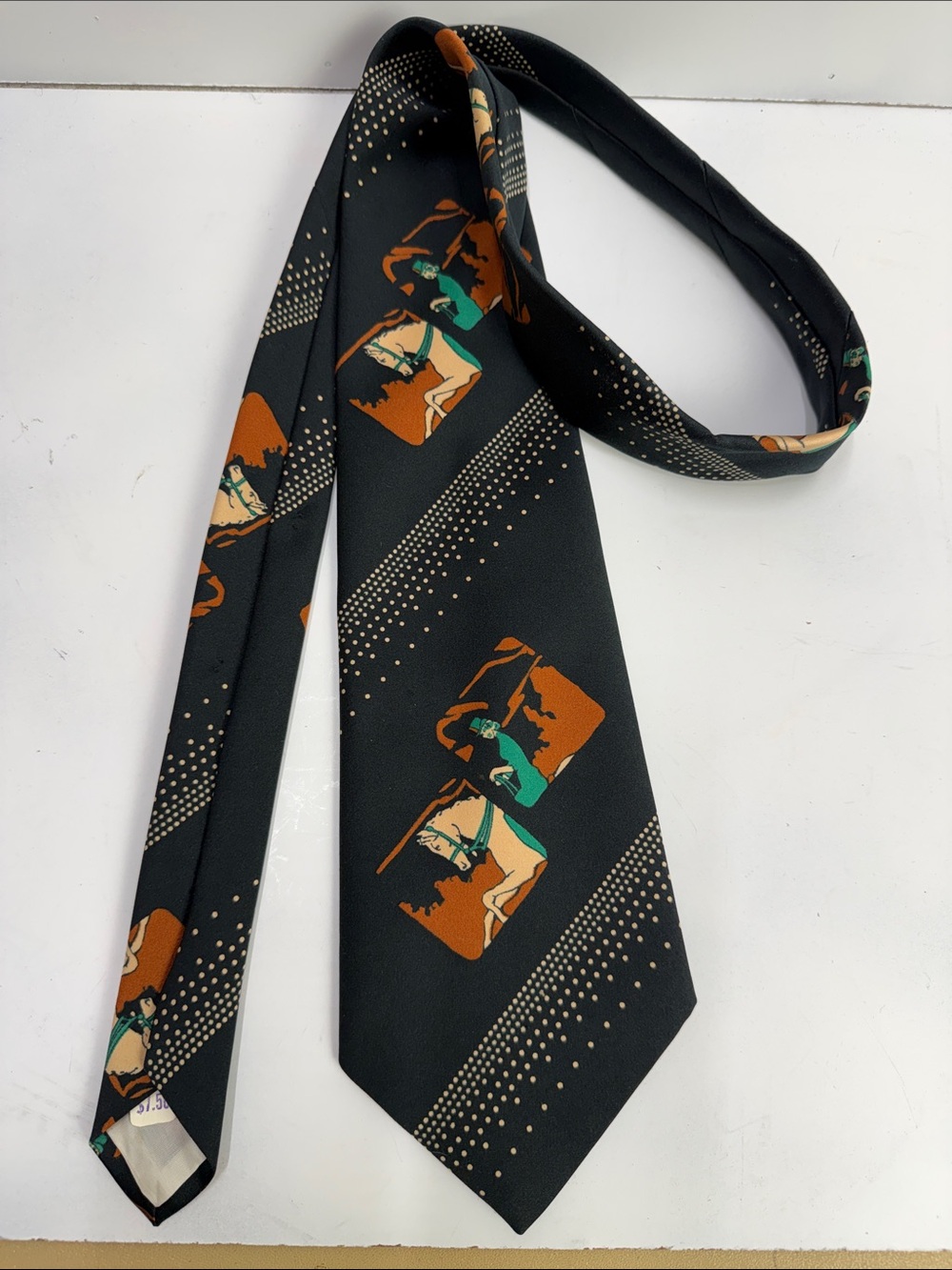 Hardy Amies Men's Black vintage Equestrian Print Tie Made in London England